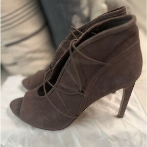 BCBG Suede Caged Open Toe Bootie